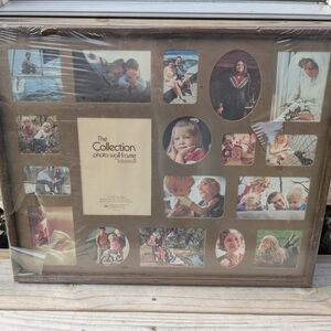 Multi Photos Collage Style MCM Wood Frame 16" X 20" Picture Holds 16 Pics 70s
